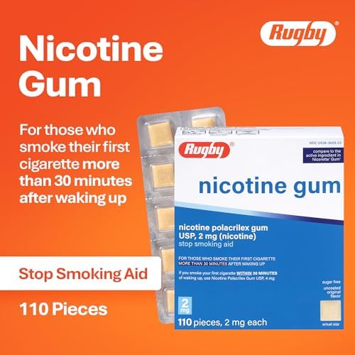 Chicles de Nicotina Rugby Polacrilex 2mg - Sabor Original, Ayuda para Dejar de Fumar y Vapear, Sin Azúcar, 110 Piezas (1 Paquete) - imagen 3