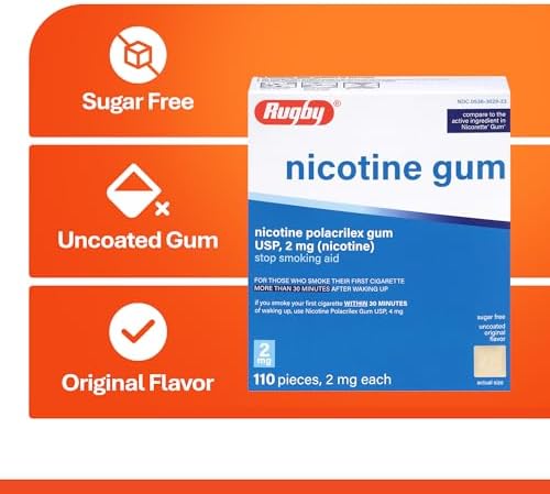 Chicles de Nicotina Rugby Polacrilex 2mg - Sabor Original, Ayuda para Dejar de Fumar y Vapear, Sin Azúcar, 110 Piezas (1 Paquete) - imagen 5