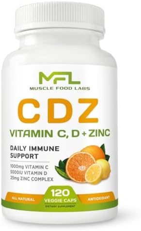 MUSCLE FOOD LABS | C D Z | Vitamina C 1000mg, Vitamina D3 125mcg, Zinc 25mg | No GMO y Sin Gluten | 120 Cápsulas Vegetarianas | 120 Porciones - imagen 1