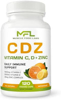 MUSCLE FOOD LABS | C D Z | Vitamina C 1000mg, Vitamina D3 125mcg, Zinc 25mg | No GMO y Sin Gluten | 120 Cápsulas Vegetarianas | 120 Porciones - imagen 1