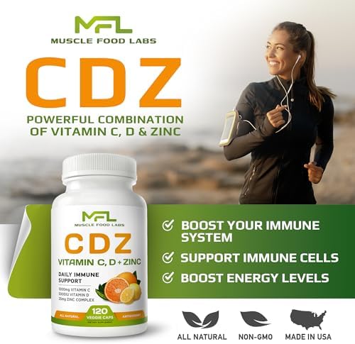 MUSCLE FOOD LABS | C D Z | Vitamina C 1000mg, Vitamina D3 125mcg, Zinc 25mg | No GMO y Sin Gluten | 120 Cápsulas Vegetarianas | 120 Porciones - imagen 2