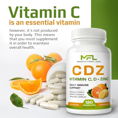 MUSCLE FOOD LABS | C D Z | Vitamina C 1000mg, Vitamina D3 125mcg, Zinc 25mg | No GMO y Sin Gluten | 120 Cápsulas Vegetarianas | 120 Porciones - imagen 4