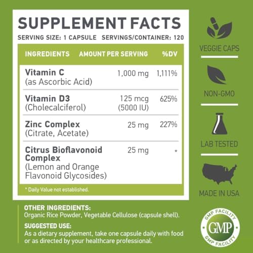 MUSCLE FOOD LABS | C D Z | Vitamina C 1000mg, Vitamina D3 125mcg, Zinc 25mg | No GMO y Sin Gluten | 120 Cápsulas Vegetarianas | 120 Porciones - imagen 5
