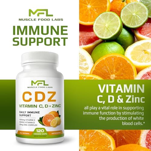 MUSCLE FOOD LABS | C D Z | Vitamina C 1000mg, Vitamina D3 125mcg, Zinc 25mg | No GMO y Sin Gluten | 120 Cápsulas Vegetarianas | 120 Porciones - imagen 6