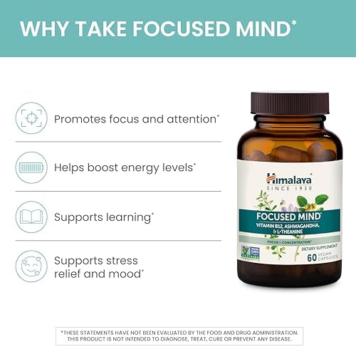 Suplemento Himalaya Focused Mind con Ashwagandha, Bacopa y L-Theanine para Atención, Enfoque y Energía, 60 Cápsulas Veganas, Sin Gluten, 1 Mes de - imagen 4