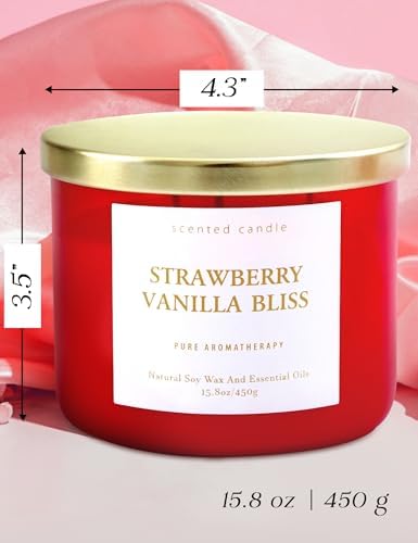 Vela Aromática de Fresa y Vainilla 3 Mechas | 15.8 oz | Vela Grande para el Hogar | Aroma Duradero y Limpio | Listo para Regalar - imagen 5