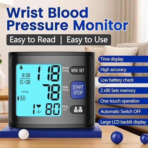 Monitor de Presión Arterial de Muñeca GUAEVER, Automático con Pantalla Retroiluminada, Memoria de 2x90, Difusión de Voz, Estuche Incluido, Batería - imagen 2