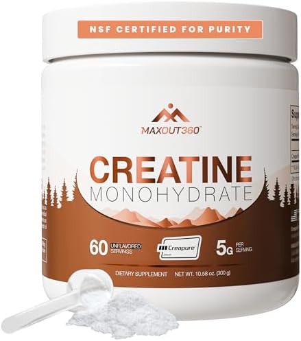 MaxOut360 Creapure Creatina Monohidratada en Polvo, 60 Porciones, Sin Sabor, Certificada NSF, Creatina Pura Alemana para Crecimiento Muscular, Fuerza - imagen 1
