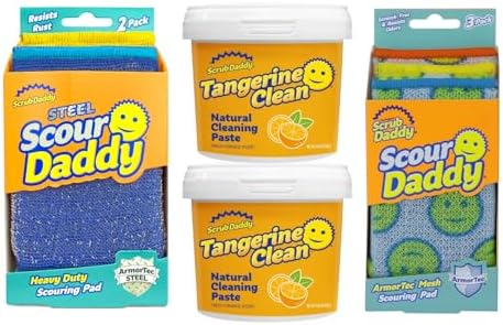 Kit de Limpieza Profunda Scrub Daddy - 3 Esponjas Scour Daddy, 2 Esponjas de Acero y 2 Limpiadores Multiusos de Mandarina - Suministros de Limpieza - imagen 1