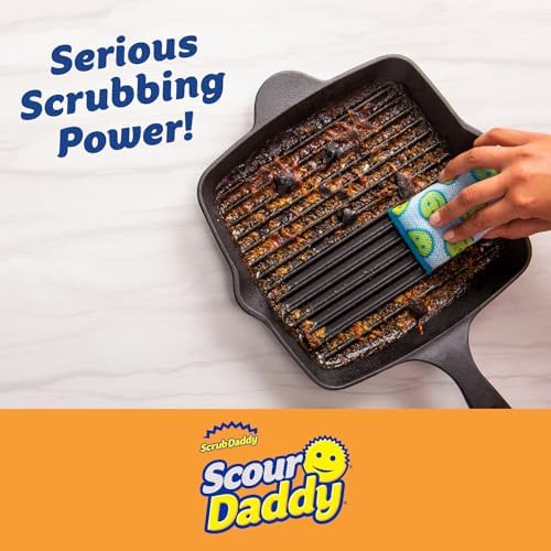 Kit de Limpieza Profunda Scrub Daddy - 3 Esponjas Scour Daddy, 2 Esponjas de Acero y 2 Limpiadores Multiusos de Mandarina - Suministros de Limpieza - imagen 3