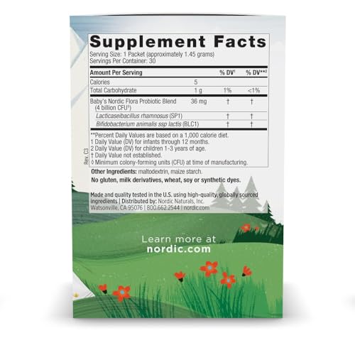 Polvo Probiótico Sin Sabor Baby’s Nordic Flora de Nordic Naturals - 30 Paquetes - 4 Mil Millones de CFU - Salud Digestiva y Apoyo Inmunológico para - imagen 2