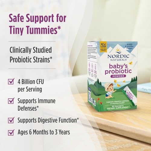 Polvo Probiótico Sin Sabor Baby’s Nordic Flora de Nordic Naturals - 30 Paquetes - 4 Mil Millones de CFU - Salud Digestiva y Apoyo Inmunológico para - imagen 6