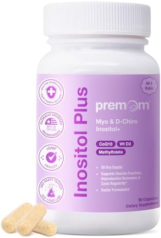 Suplemento Premom Inositol Plus para Mujeres, 2000mg de Myo-Inositol y 50mg de D-Chiro Inositol, 40:1, CoQ10, Metilfolato y Vitamina D3, 90 Cápsulas - imagen 1