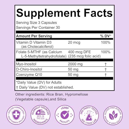 Suplemento Premom Inositol Plus para Mujeres, 2000mg de Myo-Inositol y 50mg de D-Chiro Inositol, 40:1, CoQ10, Metilfolato y Vitamina D3, 90 Cápsulas - imagen 3