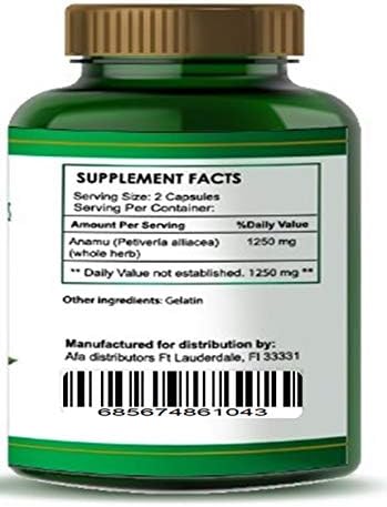 Vitamisan Vitaminas Orgánicas Anamu 1250mg 100% Cultivadas Orgánicamente 240 Cápsulas Petiveria Allicea - imagen 3