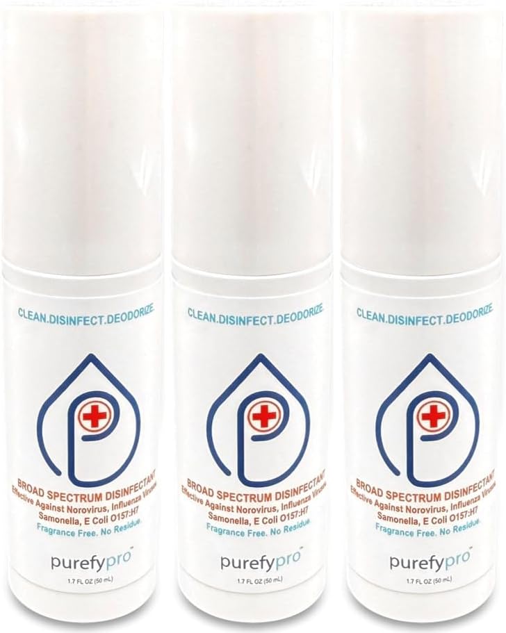 Spray Desinfectante Purefypro (1.7oz, Paquete de 3) - Sin Enjuague. Sin Residuo. Elimina 99.9999% Norovirus, VIH, Gripe, Virus del Monkeypox y - imagen 1