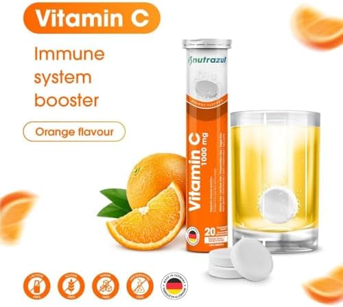 Tabletas Efervescentes de Vitamina C Nutrazul 1000mg, Suplemento para Mantener la Inmunidad, Sin Gluten, Sin Lactosa, Sin Azúcar, Sabor Naranja, 20 - imagen 2