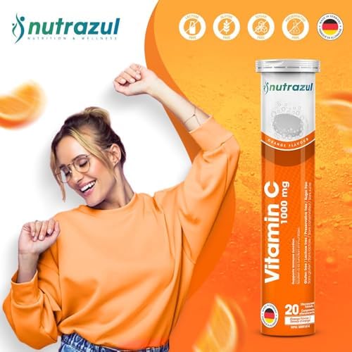 Tabletas Efervescentes de Vitamina C Nutrazul 1000mg, Suplemento para Mantener la Inmunidad, Sin Gluten, Sin Lactosa, Sin Azúcar, Sabor Naranja, 20 - imagen 3