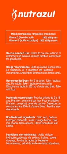 Tabletas Efervescentes de Vitamina C Nutrazul 1000mg, Suplemento para Mantener la Inmunidad, Sin Gluten, Sin Lactosa, Sin Azúcar, Sabor Naranja, 20 - imagen 6