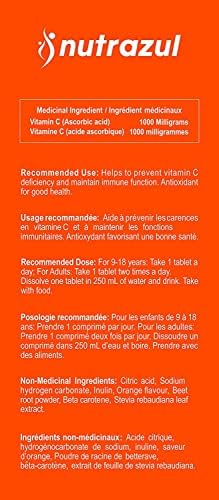 Tabletas Efervescentes de Vitamina C Nutrazul 1000mg, Suplemento para Mantener la Inmunidad, Sin Gluten, Sin Lactosa, Sin Azúcar, Sabor Naranja, 20 - imagen 8