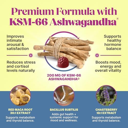 Gomitas Aumentadoras de Libido para Mujeres KSM-66 Ashwagandha - Aumenta Pasión, Deseo, Ánimo y Emoción, Alivia Estrés, Reduce Sequedad, Aumenta - imagen 4