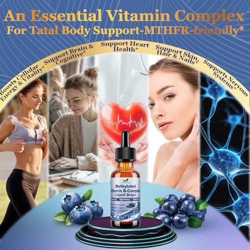 Gotas Líquidas de Complejo B Metilado 9 en 1 con B12, Metilfolato, Inositol, Colina, TMG, Vitamina C y E, Apoyo MTHFR, Energía y Salud Cerebral - imagen 3