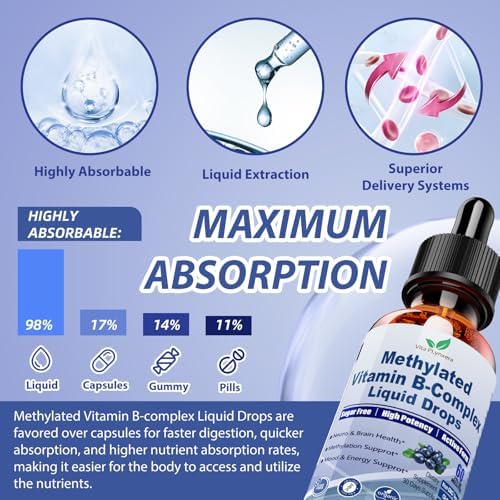 Gotas Líquidas de Complejo B Metilado 9 en 1 con B12, Metilfolato, Inositol, Colina, TMG, Vitamina C y E, Apoyo MTHFR, Energía y Salud Cerebral - imagen 6