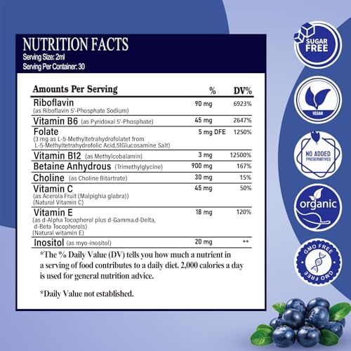 Gotas Líquidas de Complejo B Metilado 9 en 1 con B12, Metilfolato, Inositol, Colina, TMG, Vitamina C y E, Apoyo MTHFR, Energía y Salud Cerebral - imagen 8