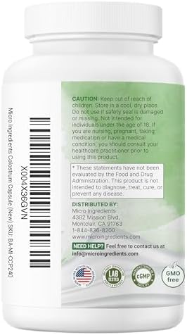 Colostrum Bovina Micro Ingredients 1,000 mg por Porción, 240 Cápsulas | 40% IgG con Colágeno y Probióticos | Suplemento de Colostrum con 10 Cepas - imagen 8