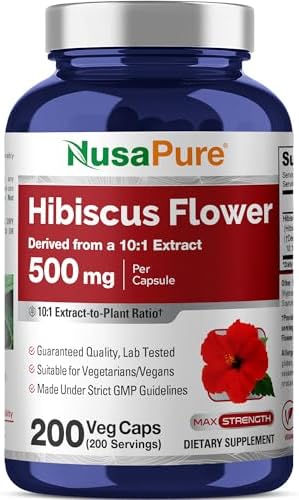Cápsulas de Flor de Hibisco NusaPure, 500 mg, 200 Veganas (Sin OGM, Veganas) - imagen 1