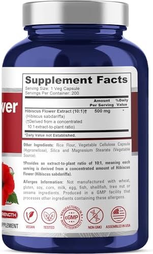 Cápsulas de Flor de Hibisco NusaPure, 500 mg, 200 Veganas (Sin OGM, Veganas) - imagen 2