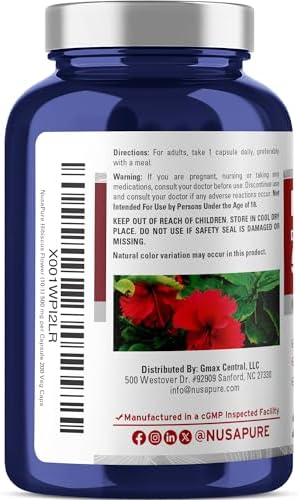Cápsulas de Flor de Hibisco NusaPure, 500 mg, 200 Veganas (Sin OGM, Veganas) - imagen 3