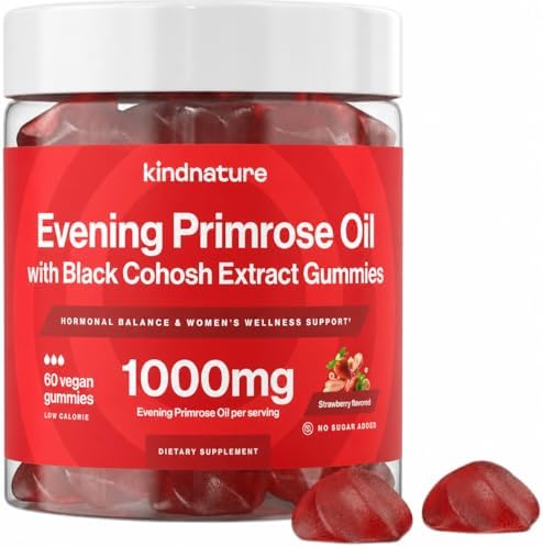 Gomitas de Aceite de Onagra Kindnature para Mujeres – 1000mg + Cohosh Negro – Apoyo para PMS, Perimenopausia y Menopausia – Veganas, Sin Azúcar, No - imagen 1