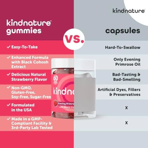 Gomitas de Aceite de Onagra Kindnature para Mujeres – 1000mg + Cohosh Negro – Apoyo para PMS, Perimenopausia y Menopausia – Veganas, Sin Azúcar, No - imagen 3