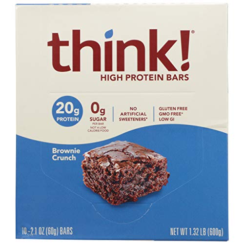 Barritas de Proteína think!, Snacks Altos en Proteína, Sin Gluten, Sin Azúcar, Barras Energéticas con Aislado de Proteína de Suero, Brownie Crunch, - imagen 1