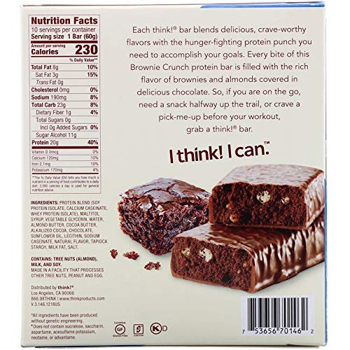 Barritas de Proteína think!, Snacks Altos en Proteína, Sin Gluten, Sin Azúcar, Barras Energéticas con Aislado de Proteína de Suero, Brownie Crunch, - imagen 4