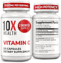 10X Health Vitamina C 1000mg - 120 Cápsulas - Alta Dosis de Ácido Ascórbico para Inmunidad, Antioxidantes y Soporte de Colágeno - Sin OGM, Sin Gluten - imagen 1