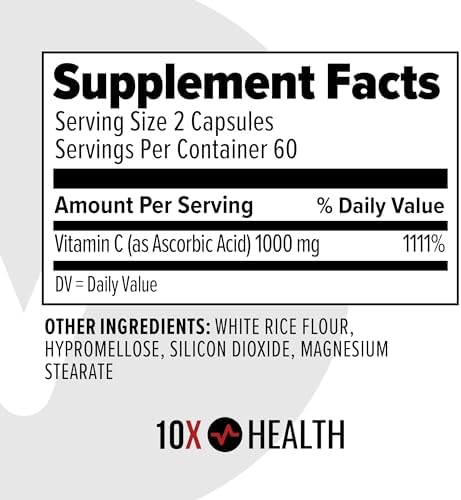 10X Health Vitamina C 1000mg - 120 Cápsulas - Alta Dosis de Ácido Ascórbico para Inmunidad, Antioxidantes y Soporte de Colágeno - Sin OGM, Sin Gluten - imagen 7