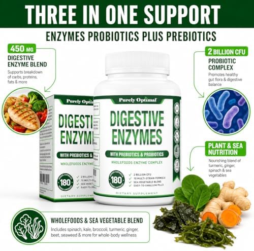 Enzimas Digestivas Purely Optimal para Hombres y Mujeres – Suplemento Multienzimático para Alivio de Inflamación, Digestión y Soporte de Comidas - imagen 3