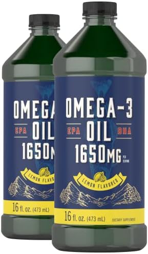 Aceite de Pescado Omega 3 Líquido Carlyle 1650mg | 32 fl oz (2 x 16 fl oz Botellas) | Sabor Limón | Suplemento Sin OGM y Sin Gluten - imagen 1