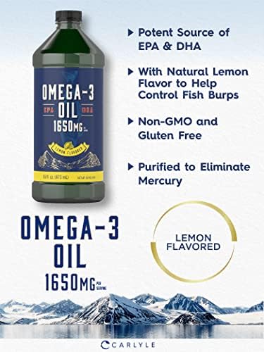 Aceite de Pescado Omega 3 Líquido Carlyle 1650mg | 32 fl oz (2 x 16 fl oz Botellas) | Sabor Limón | Suplemento Sin OGM y Sin Gluten - imagen 3