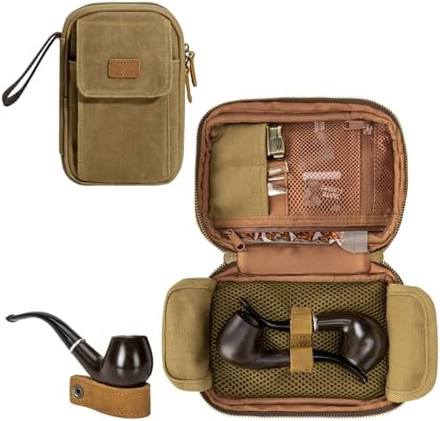 Funda de Lona encerada Yarwo para Pipas de Tabaco, Almacena 2 Pipas y Accesorios, Bolsa Impermeable para Fumar con Soporte de Cuero, Solo Bolsa - imagen 1