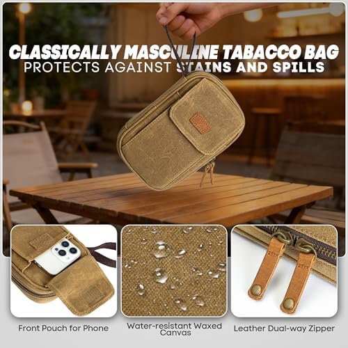 Funda de Lona encerada Yarwo para Pipas de Tabaco, Almacena 2 Pipas y Accesorios, Bolsa Impermeable para Fumar con Soporte de Cuero, Solo Bolsa - imagen 4