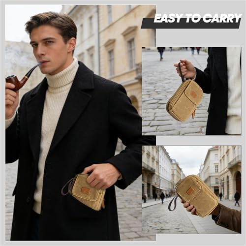 Funda de Lona encerada Yarwo para Pipas de Tabaco, Almacena 2 Pipas y Accesorios, Bolsa Impermeable para Fumar con Soporte de Cuero, Solo Bolsa - imagen 6