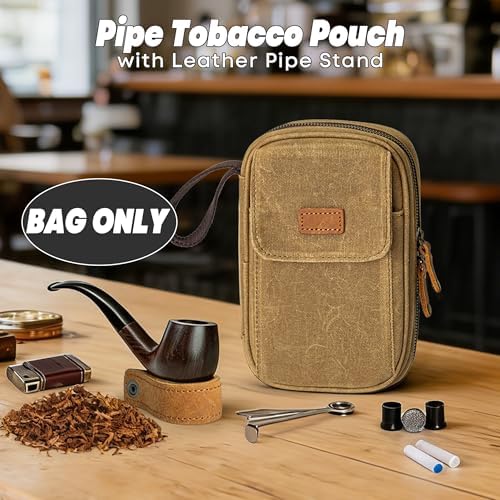 Funda de Lona encerada Yarwo para Pipas de Tabaco, Almacena 2 Pipas y Accesorios, Bolsa Impermeable para Fumar con Soporte de Cuero, Solo Bolsa - imagen 7