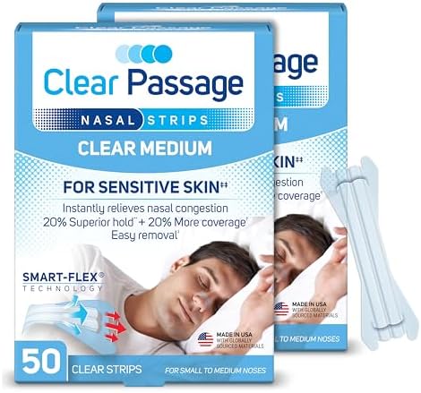 Tiras Nasales Clear Passage Medianas, 100 piezas | Mejoran el Sueño, Reducen Ronquidos y Alivian la Congestión Nasal por Resfriados y Alergias - imagen 1