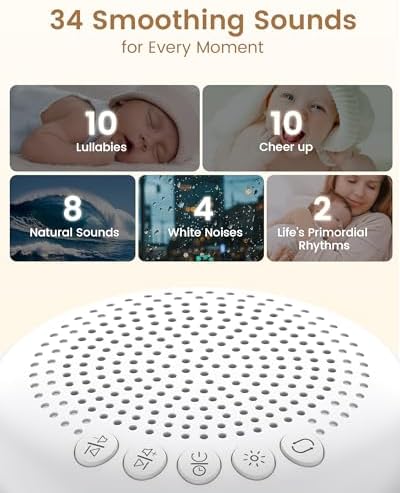 Máquina de Sonido Portátil Glocusent 3 en 1 para Bebés, Ruido Blanco para Dormir, Luz Nocturna y Altavoz Conectado, 34 Sonidos, Función de - imagen 2