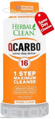Herbal Clean Qcarbo16 Bebida Detox de Limpieza Total (16 fl oz) - Sabor Naranja, Ideal para Niveles Moderados de Toxinas, con Vitamina B2 y B12 para - imagen 1