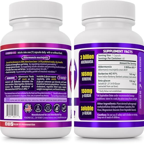 Probiótico FOLONA con Akkermansia GLP-1, Berberina y Fibra Prebiótica Beta-Glucano; 3 Mil Millones AFU, 60 Cápsulas (2 Meses) para Salud Digestiva - imagen 2
