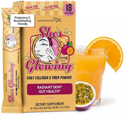 Legendairy Milk She's Glowing Polvo de Péptidos de Colágeno con Fibra Prebiótica, Mezcla Tropical para Mujeres, Apoyo Digestivo y Bienestar Diario, - imagen 1